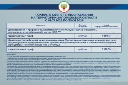 Тарифы, действующие на территории Запорожской области с 1 июля 2025 г