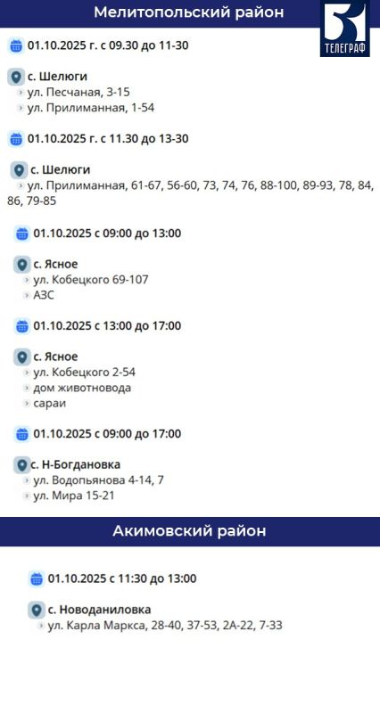 График отключения электроэнергии в Запорожской области на 1 октября