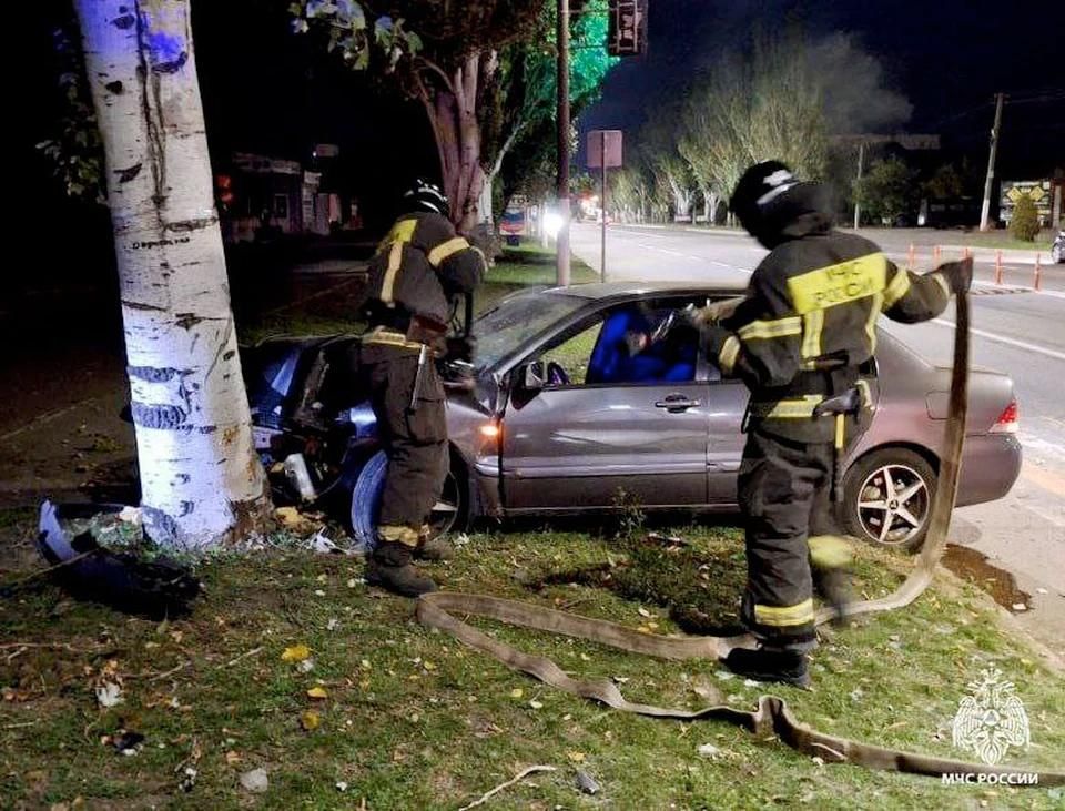 В Мелитополе машина врезалась в дерево и загорелась