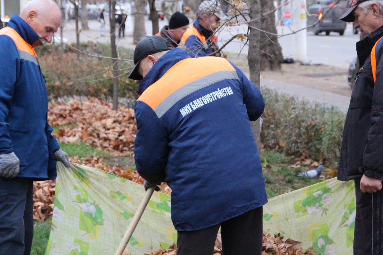 Коммунальщики Мелитополя провели уборку опавшей листвы