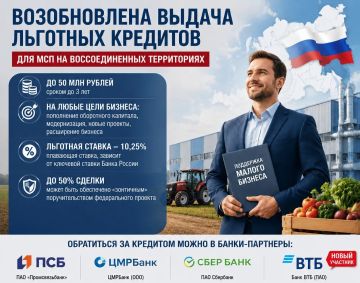 Возобновлена выдача льготных кредитов для МСП на воссоединенных территориях