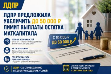 ЛДПР предложила увеличить до 50 тысяч рублей лимит выплаты остатка маткапитала